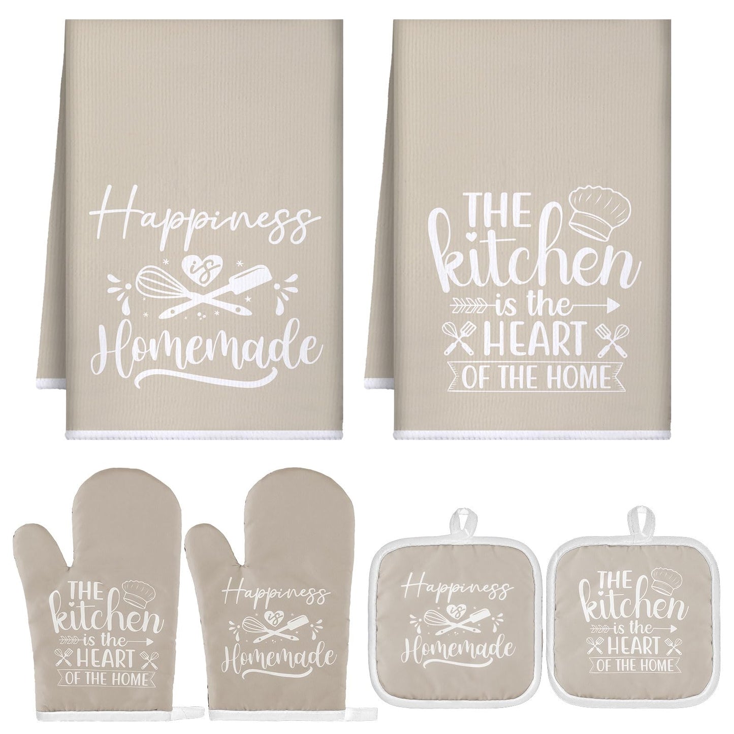 Sratte 6 Pcs Kitchen Decor Accessories Set Farmhouse Towels Pot Holders Oven Mitts Set 2 Dish Towels 2 Potholders 2 Cooking Mittens Oven Glove for Christmas Baking Cooking Supply(Black,Kitchen)