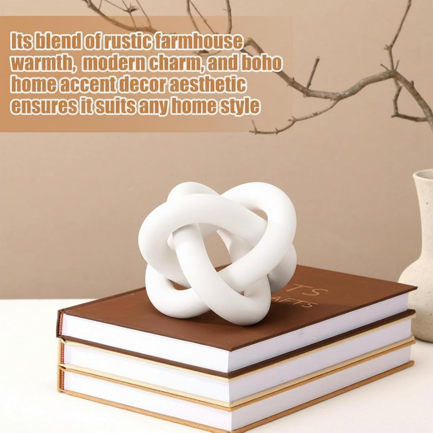 Yalikop 3 Link Wood Knot Decor Rustic Home Décor Accents Hand Carved Coffee Table Decoration, Boho Chain Link Decoration, Modern Shelf, Rustic Objects for Home Living Room Bedroom(White)