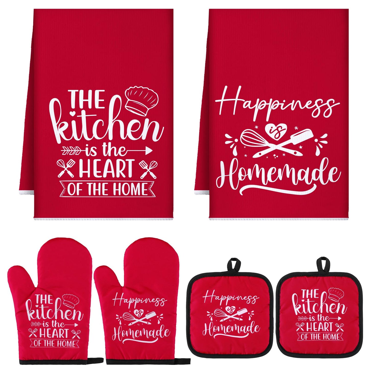 Sratte 6 Pcs Kitchen Decor Accessories Set Farmhouse Towels Pot Holders Oven Mitts Set 2 Dish Towels 2 Potholders 2 Cooking Mittens Oven Glove for Christmas Baking Cooking Supply(Black,Kitchen)