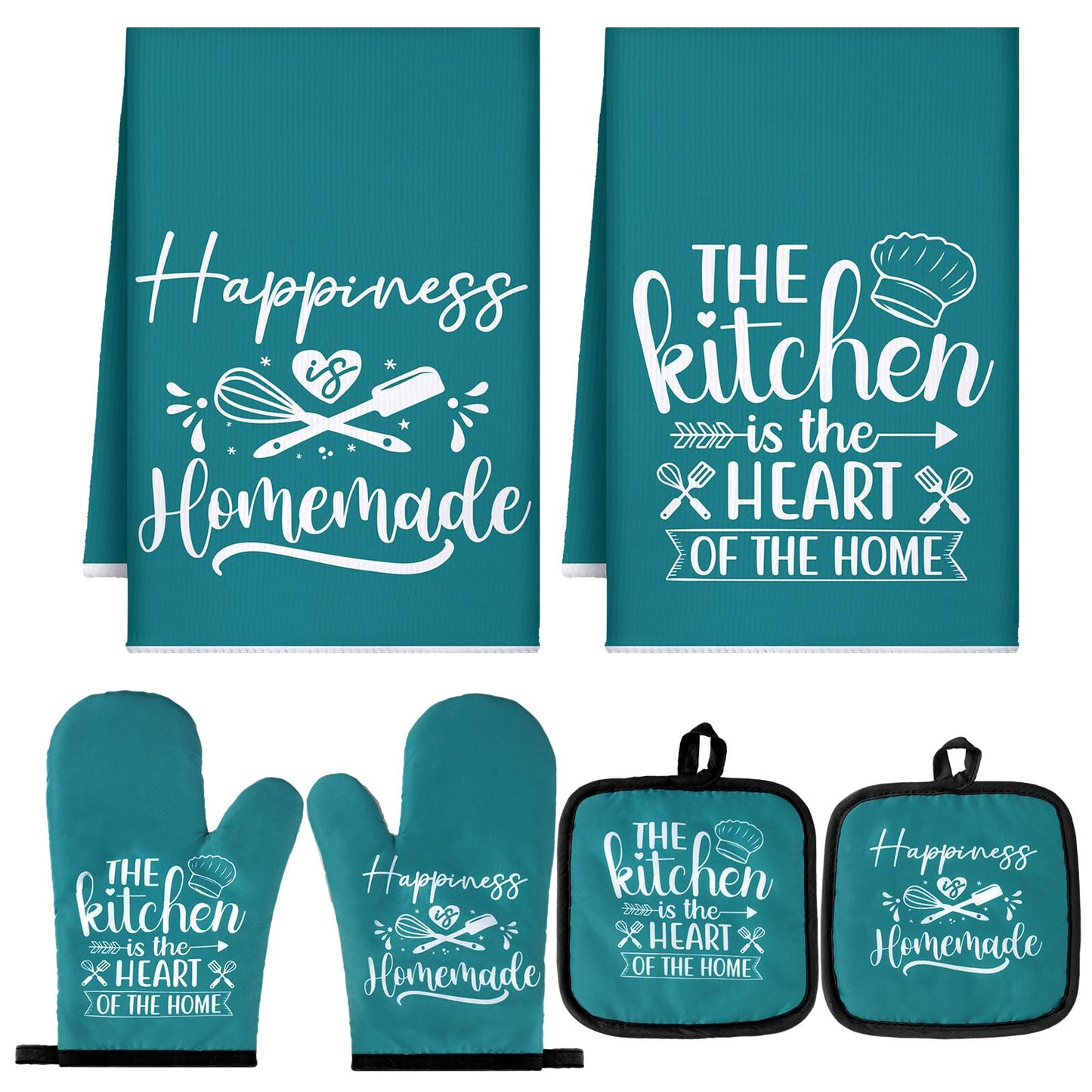 Sratte 6 Pcs Kitchen Decor Accessories Set Farmhouse Towels Pot Holders Oven Mitts Set 2 Dish Towels 2 Potholders 2 Cooking Mittens Oven Glove for Christmas Baking Cooking Supply(Black,Kitchen)