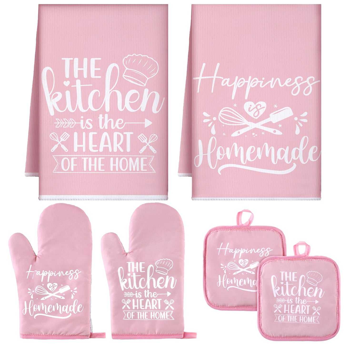 Sratte 6 Pcs Kitchen Decor Accessories Set Farmhouse Towels Pot Holders Oven Mitts Set 2 Dish Towels 2 Potholders 2 Cooking Mittens Oven Glove for Christmas Baking Cooking Supply(Black,Kitchen)
