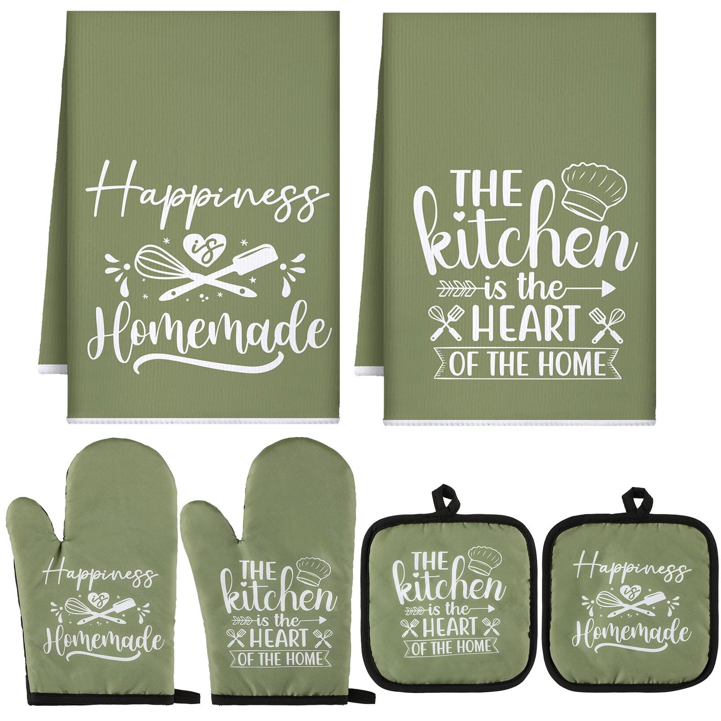 Sratte 6 Pcs Kitchen Decor Accessories Set Farmhouse Towels Pot Holders Oven Mitts Set 2 Dish Towels 2 Potholders 2 Cooking Mittens Oven Glove for Christmas Baking Cooking Supply(Black,Kitchen)