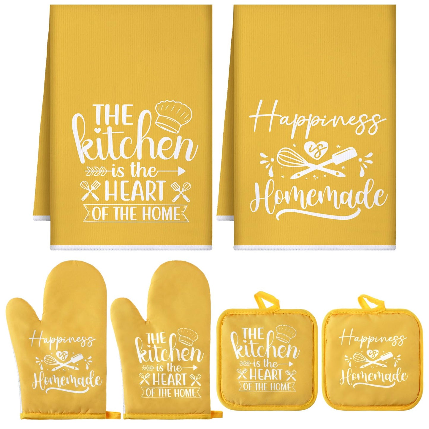 Sratte 6 Pcs Kitchen Decor Accessories Set Farmhouse Towels Pot Holders Oven Mitts Set 2 Dish Towels 2 Potholders 2 Cooking Mittens Oven Glove for Christmas Baking Cooking Supply(Black,Kitchen)