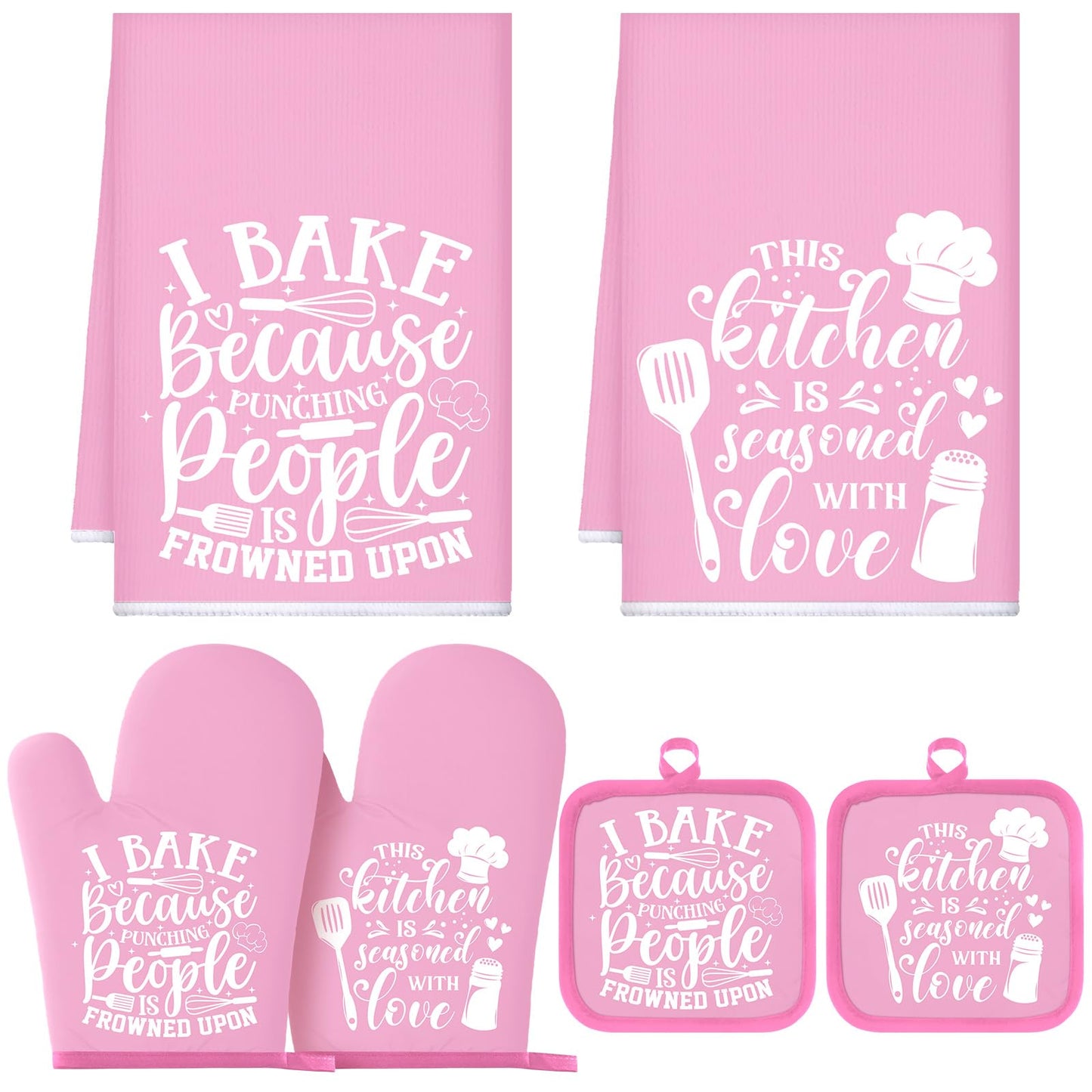 Sratte 6 Pcs Kitchen Decor Accessories Set Farmhouse Towels Pot Holders Oven Mitts Set 2 Dish Towels 2 Potholders 2 Cooking Mittens Oven Glove for Christmas Baking Cooking Supply(Black,Kitchen)
