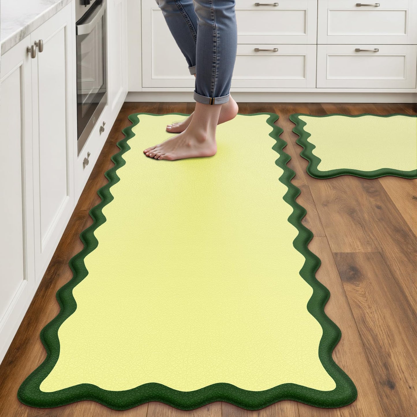 Arenarug Upgrade Scalloped Embossed Kitchen Mats for Floor 2PCS Cushioned Anti Fatigue Waterproof Foam Kitchen Rugs Non Slip Washable Comfort Standing Mat for Office Sink Laundry, Black