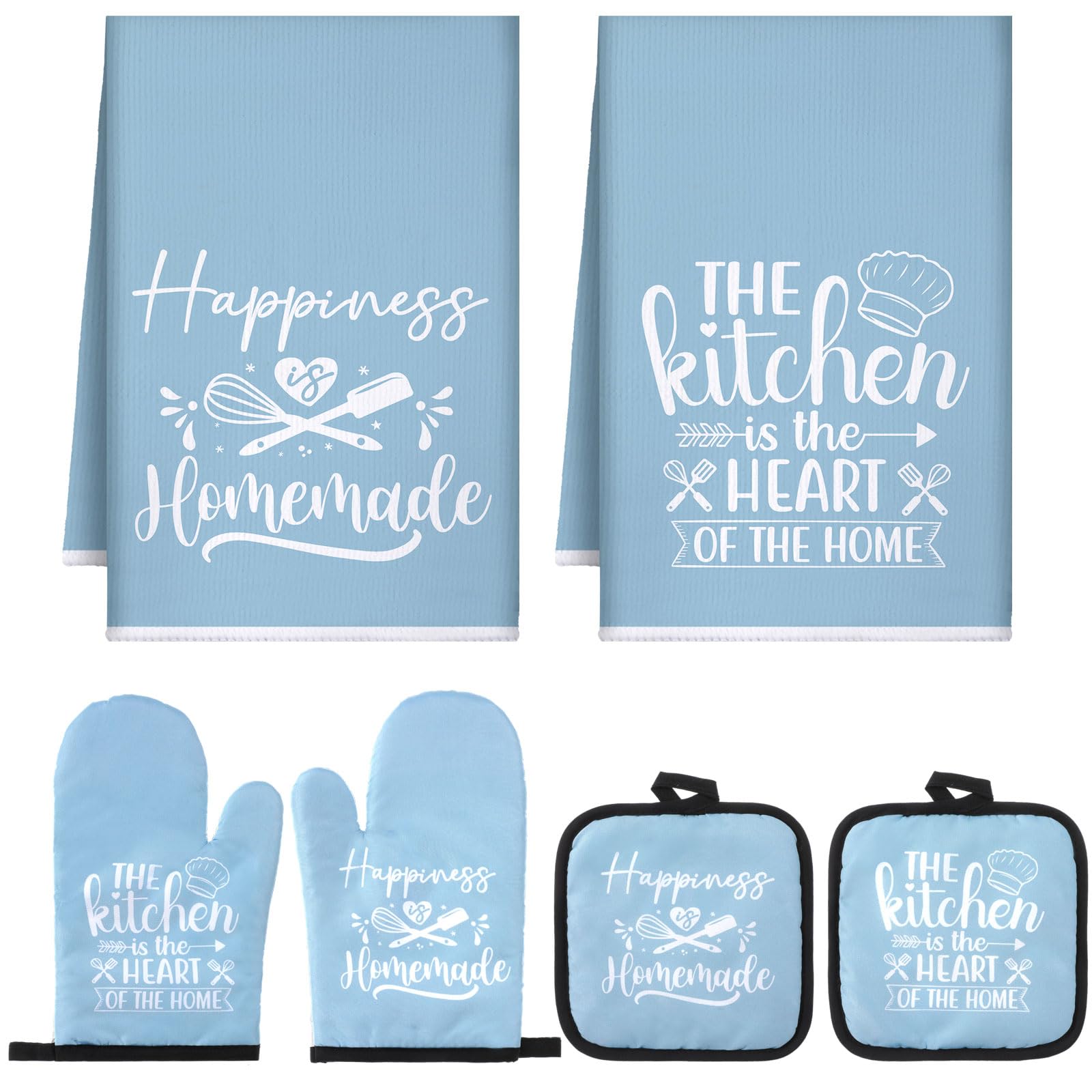 Sratte 6 Pcs Kitchen Decor Accessories Set Farmhouse Towels Pot Holders Oven Mitts Set 2 Dish Towels 2 Potholders 2 Cooking Mittens Oven Glove for Christmas Baking Cooking Supply(Black,Kitchen)