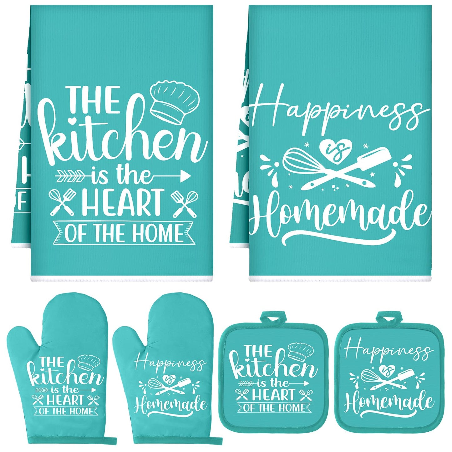 Sratte 6 Pcs Kitchen Decor Accessories Set Farmhouse Towels Pot Holders Oven Mitts Set 2 Dish Towels 2 Potholders 2 Cooking Mittens Oven Glove for Christmas Baking Cooking Supply(Black,Kitchen)