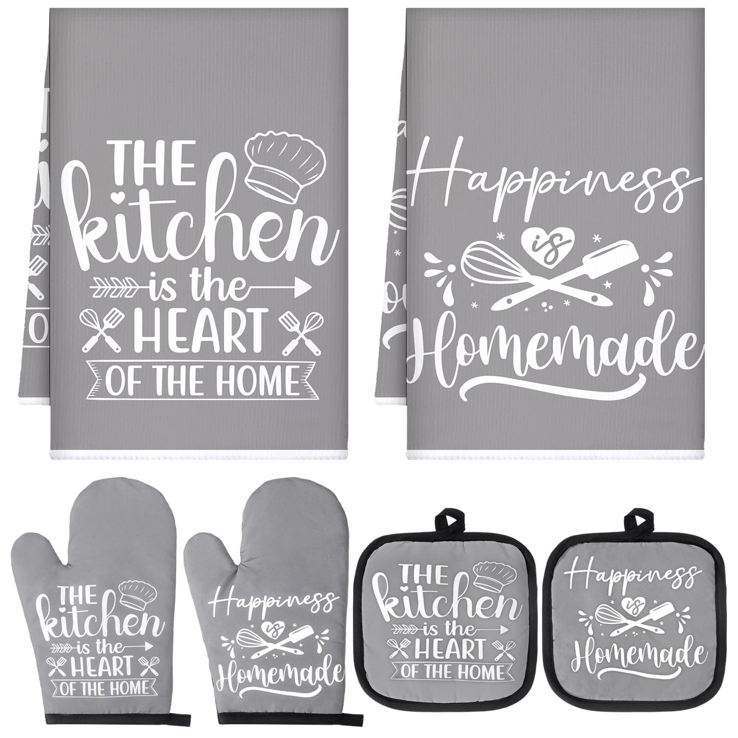 Sratte 6 Pcs Kitchen Decor Accessories Set Farmhouse Towels Pot Holders Oven Mitts Set 2 Dish Towels 2 Potholders 2 Cooking Mittens Oven Glove for Christmas Baking Cooking Supply(Black,Kitchen)