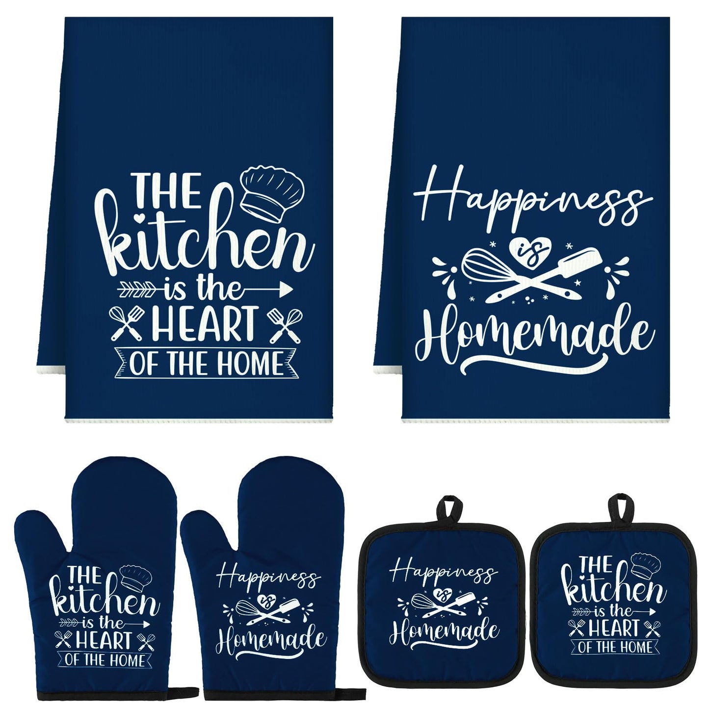 Sratte 6 Pcs Kitchen Decor Accessories Set Farmhouse Towels Pot Holders Oven Mitts Set 2 Dish Towels 2 Potholders 2 Cooking Mittens Oven Glove for Christmas Baking Cooking Supply(Black,Kitchen)