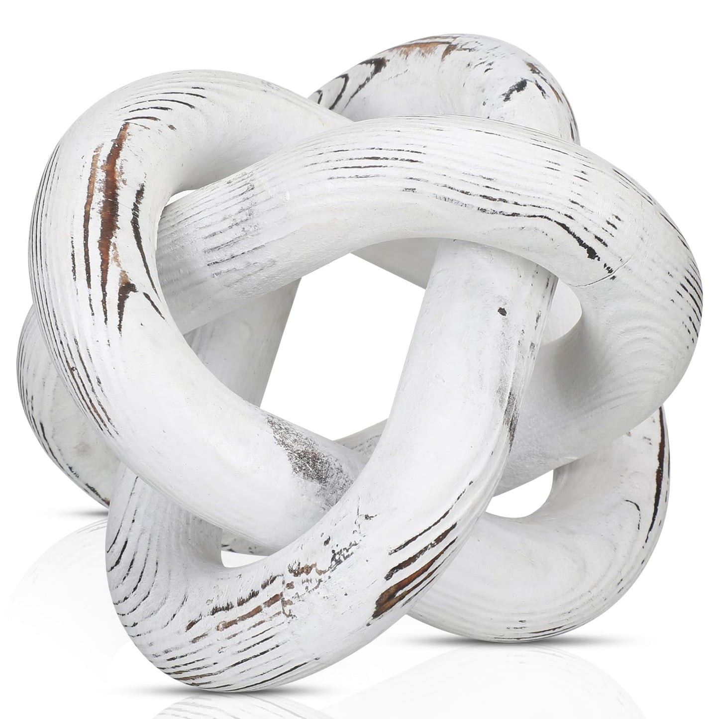 Yalikop 3 Link Wood Knot Decor Rustic Home Décor Accents Hand Carved Coffee Table Decoration, Boho Chain Link Decoration, Modern Shelf, Rustic Objects for Home Living Room Bedroom(White)