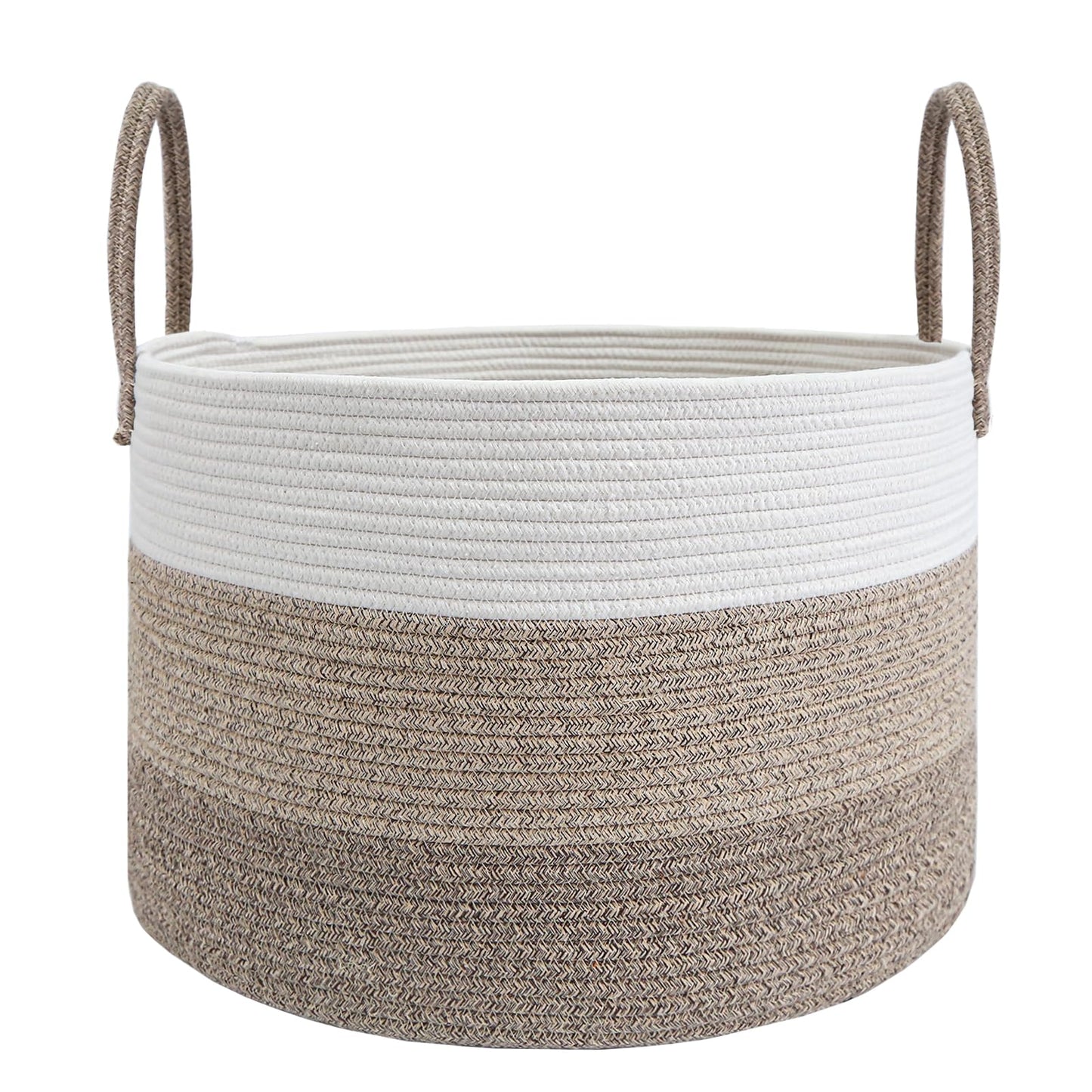 JMvicyroam 65L Extra Large Blanket Basket for Living Room - Woven Cotton Rope Laundry Hamper with Reinforced Handles - Storage Bin for Pillows, Comforters & Toys - Machine Washable,Oatmeal