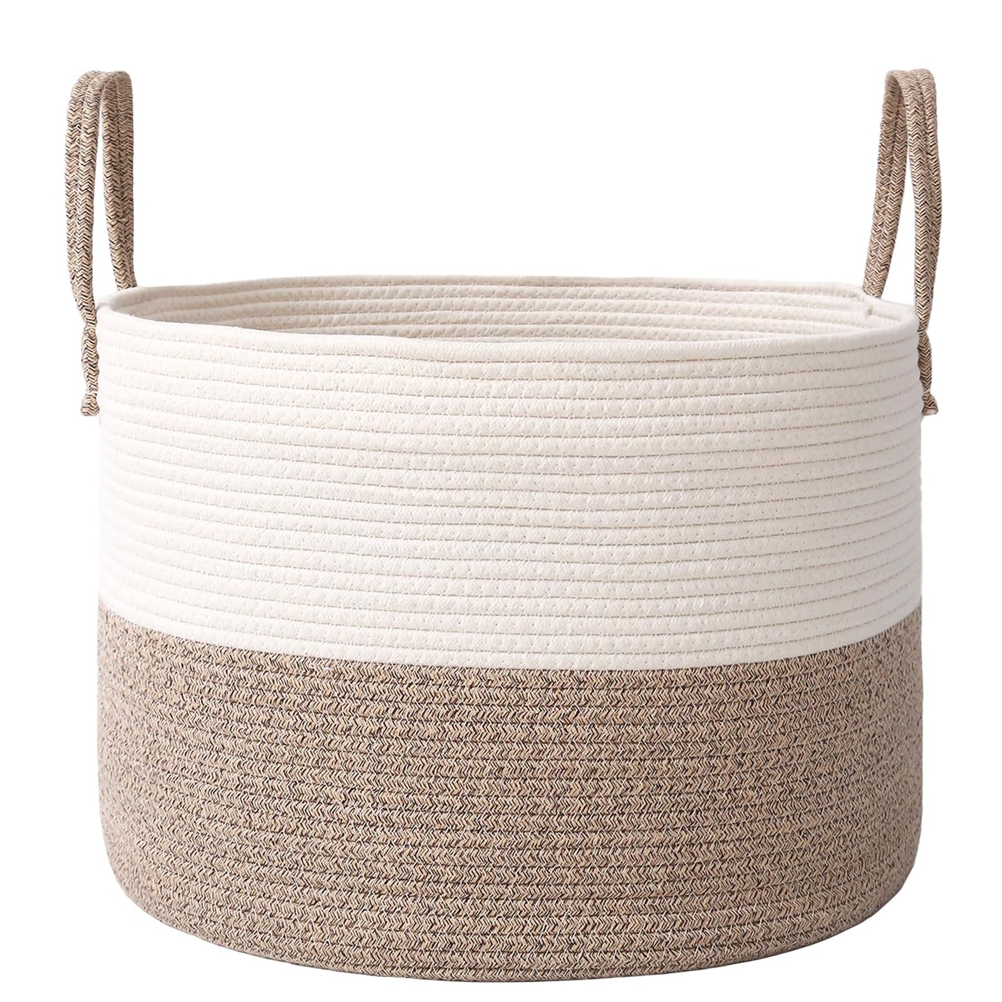 JMvicyroam 65L Extra Large Blanket Basket for Living Room - Woven Cotton Rope Laundry Hamper with Reinforced Handles - Storage Bin for Pillows, Comforters & Toys - Machine Washable,Oatmeal