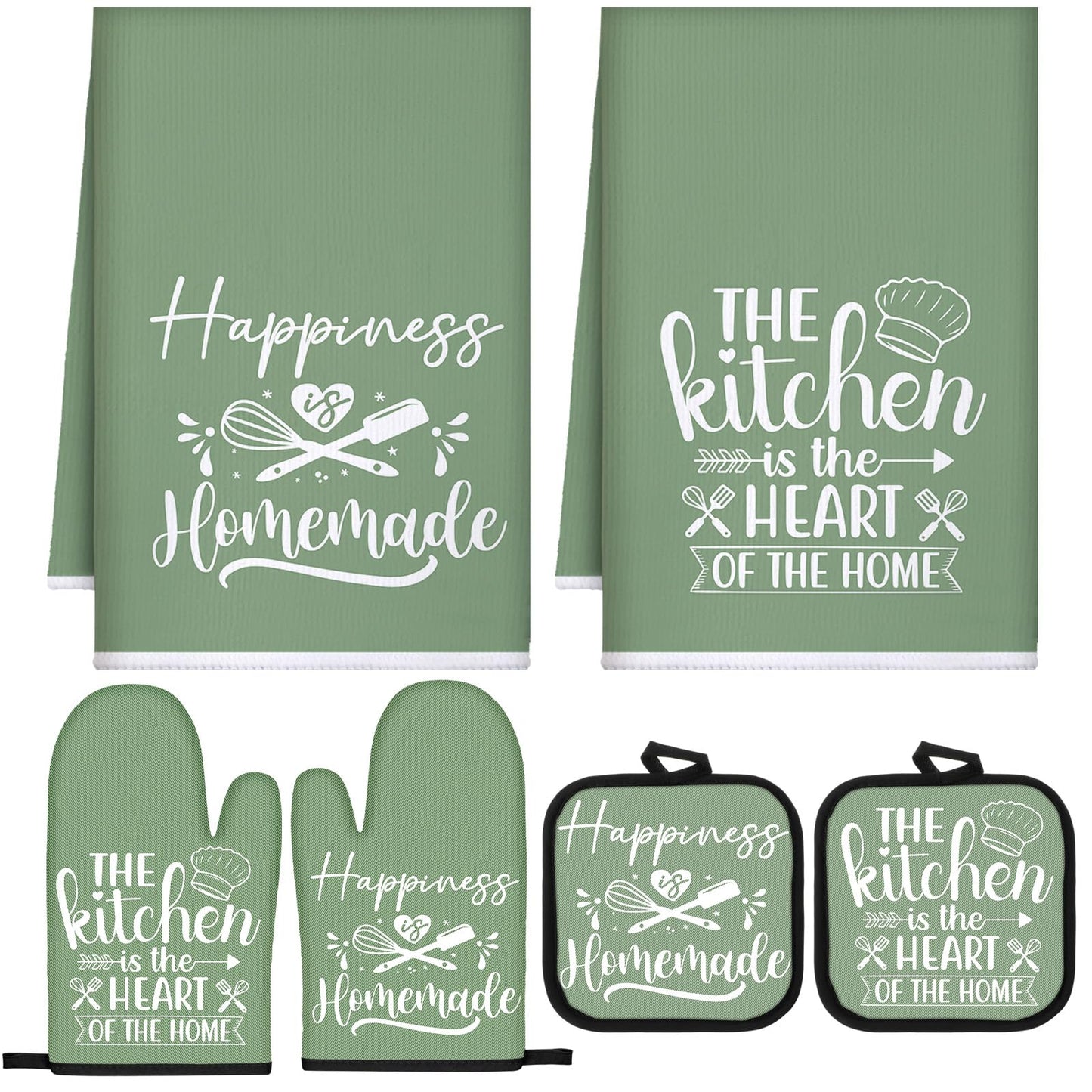 Sratte 6 Pcs Kitchen Decor Accessories Set Farmhouse Towels Pot Holders Oven Mitts Set 2 Dish Towels 2 Potholders 2 Cooking Mittens Oven Glove for Christmas Baking Cooking Supply(Black,Kitchen)