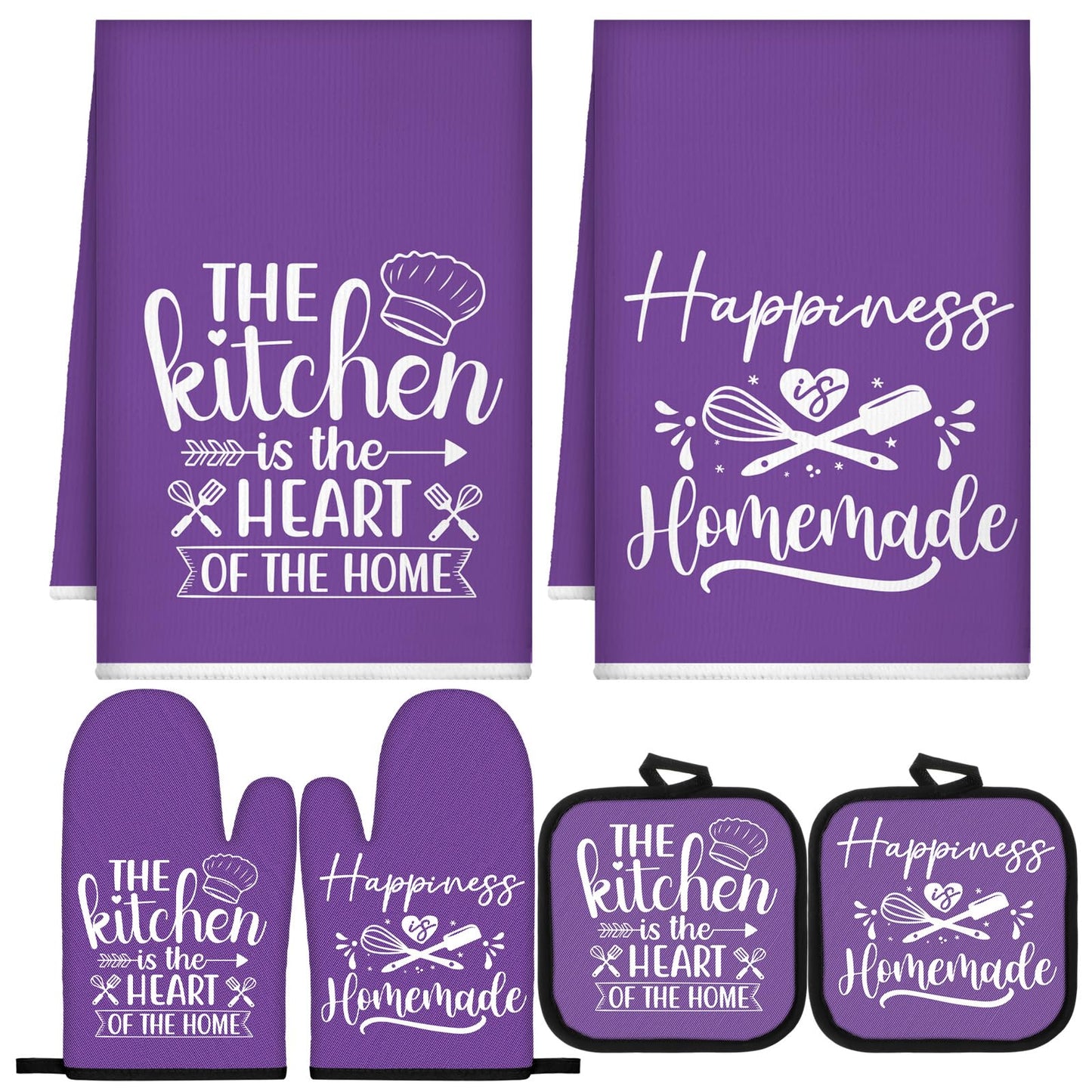 Sratte 6 Pcs Kitchen Decor Accessories Set Farmhouse Towels Pot Holders Oven Mitts Set 2 Dish Towels 2 Potholders 2 Cooking Mittens Oven Glove for Christmas Baking Cooking Supply(Black,Kitchen)