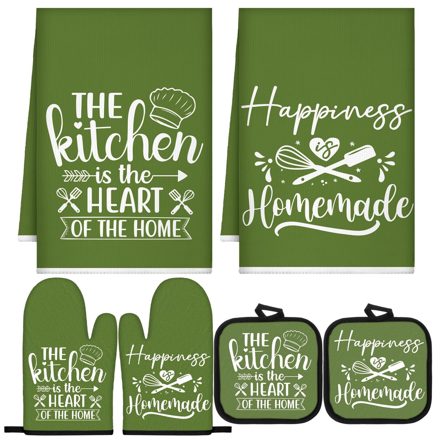 Sratte 6 Pcs Kitchen Decor Accessories Set Farmhouse Towels Pot Holders Oven Mitts Set 2 Dish Towels 2 Potholders 2 Cooking Mittens Oven Glove for Christmas Baking Cooking Supply(Black,Kitchen)