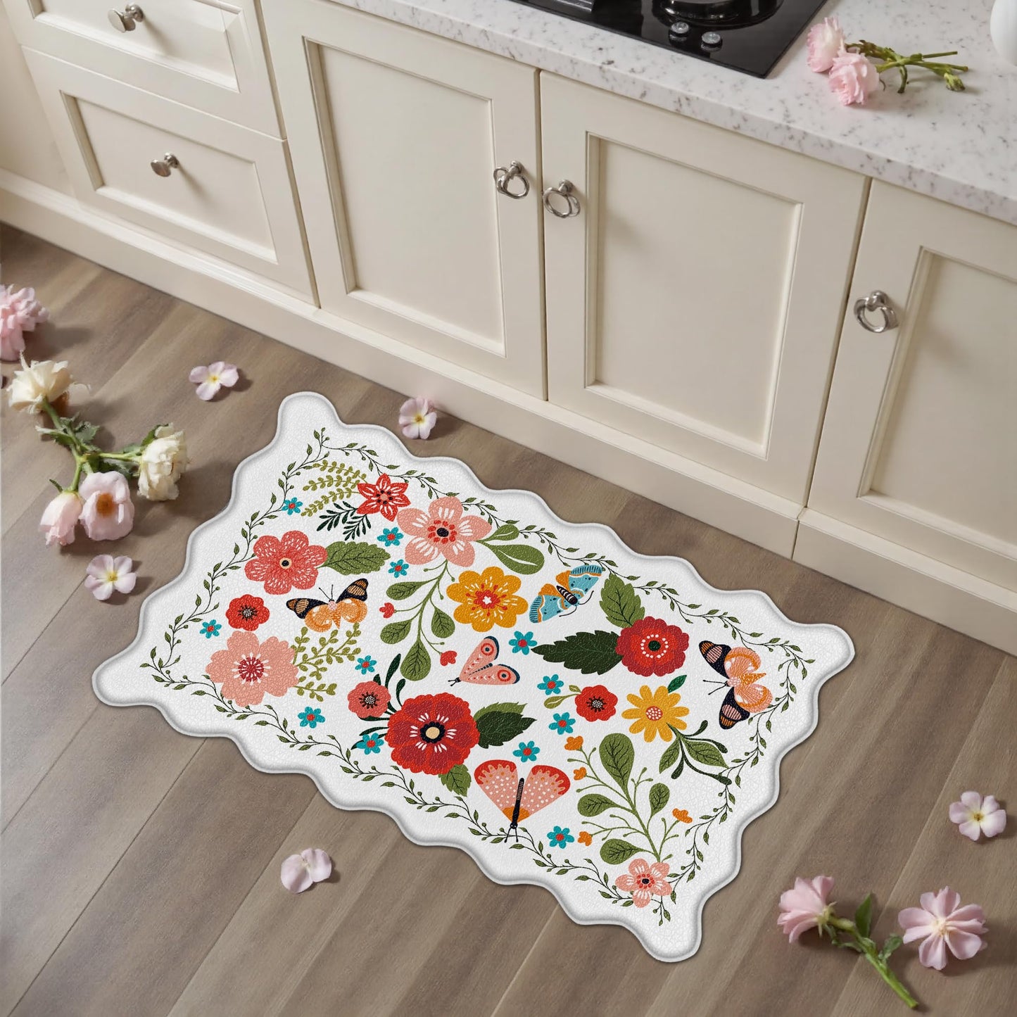 Arenarug Upgrade Scalloped Embossed Kitchen Mats for Floor 2PCS Cushioned Anti Fatigue Waterproof Foam Kitchen Rugs Non Slip Washable Comfort Standing Mat for Office Sink Laundry, Black