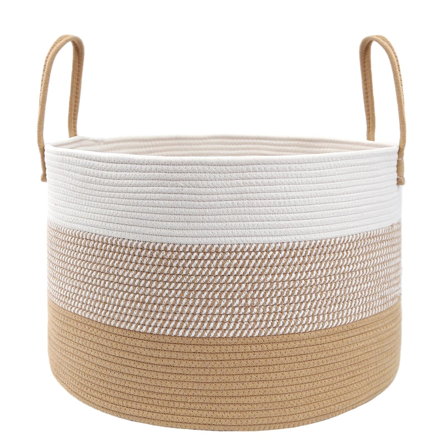 JMvicyroam 65L Extra Large Blanket Basket for Living Room - Woven Cotton Rope Laundry Hamper with Reinforced Handles - Storage Bin for Pillows, Comforters & Toys - Machine Washable,Oatmeal