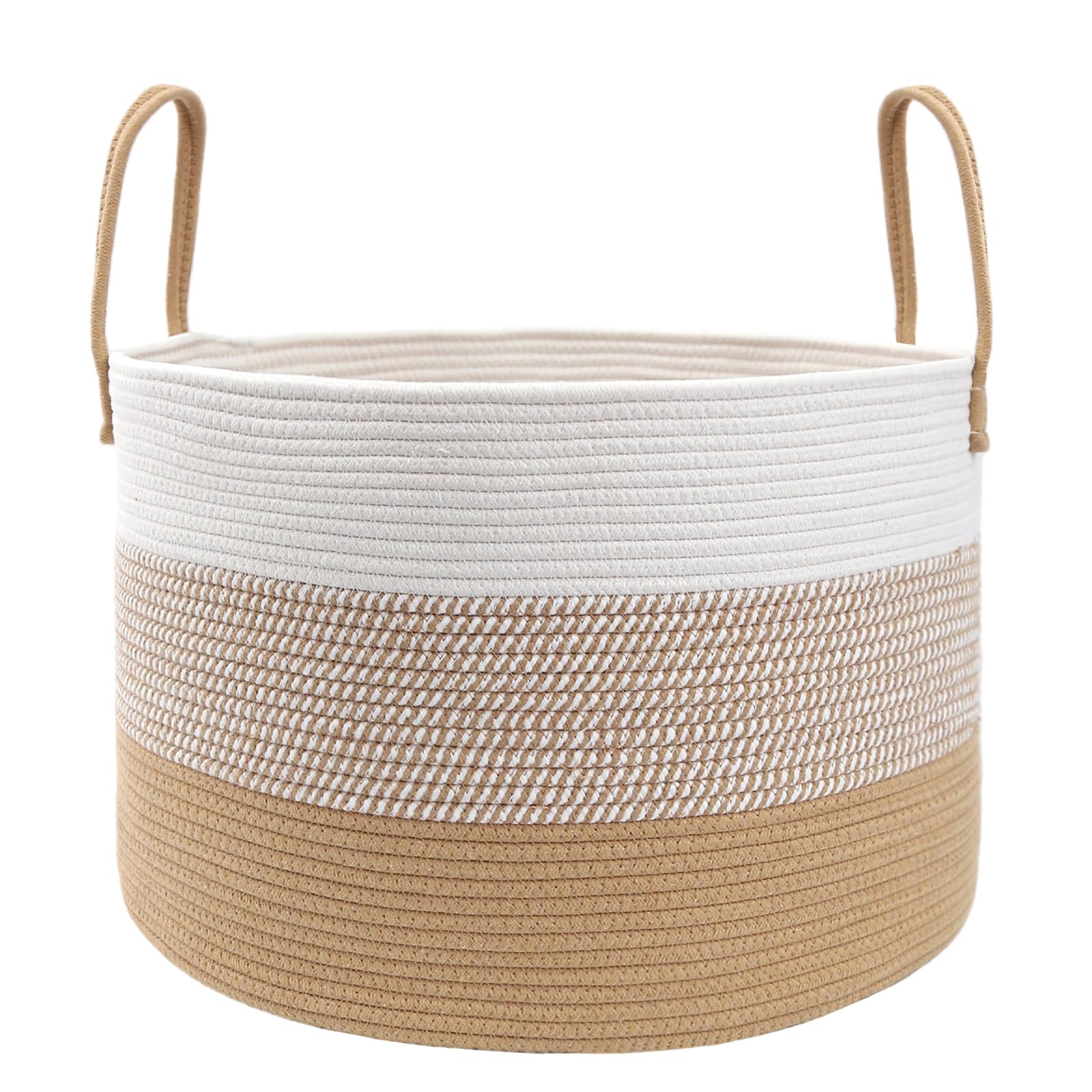 JMvicyroam 65L Extra Large Blanket Basket for Living Room - Woven Cotton Rope Laundry Hamper with Reinforced Handles - Storage Bin for Pillows, Comforters & Toys - Machine Washable,Oatmeal