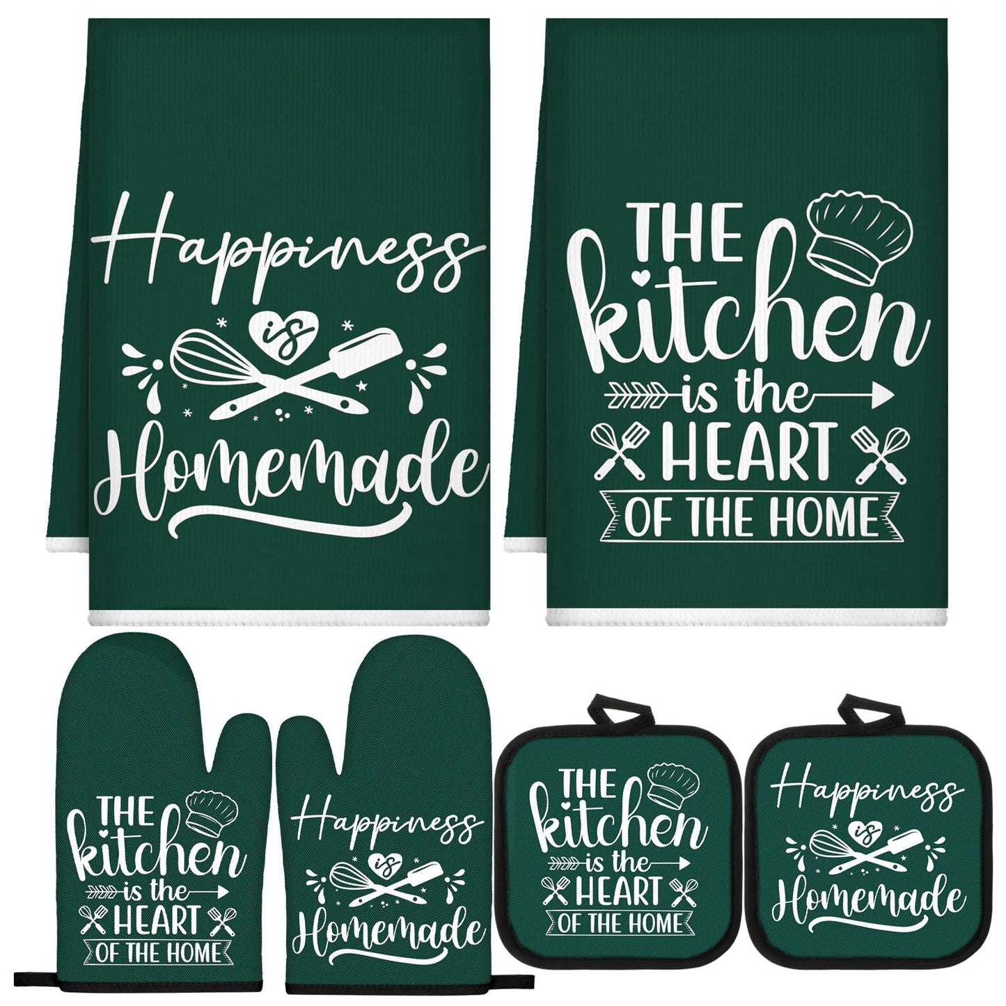 Sratte 6 Pcs Kitchen Decor Accessories Set Farmhouse Towels Pot Holders Oven Mitts Set 2 Dish Towels 2 Potholders 2 Cooking Mittens Oven Glove for Christmas Baking Cooking Supply(Black,Kitchen)