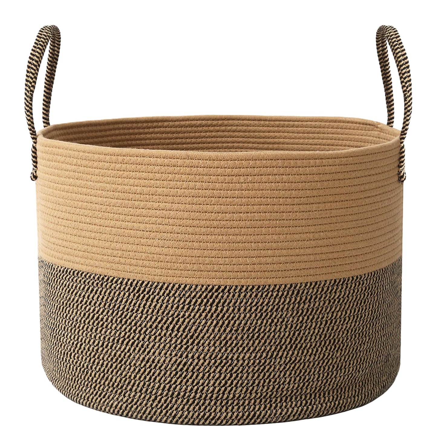 JMvicyroam 65L Extra Large Blanket Basket for Living Room - Woven Cotton Rope Laundry Hamper with Reinforced Handles - Storage Bin for Pillows, Comforters & Toys - Machine Washable,Oatmeal
