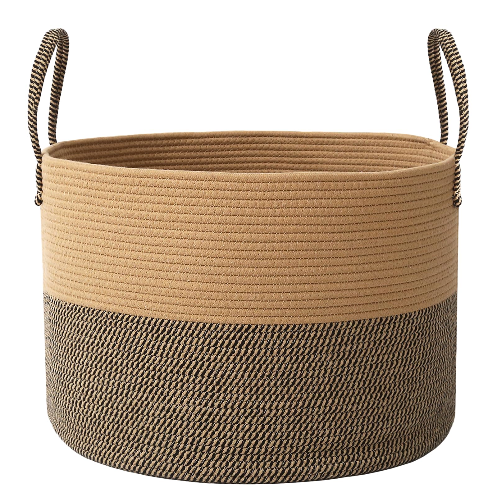 JMvicyroam 65L Extra Large Blanket Basket for Living Room - Woven Cotton Rope Laundry Hamper with Reinforced Handles - Storage Bin for Pillows, Comforters & Toys - Machine Washable,Oatmeal