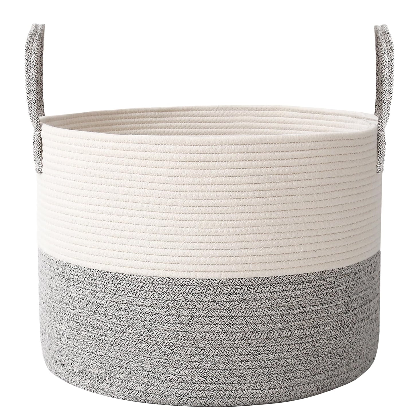 JMvicyroam 65L Extra Large Blanket Basket for Living Room - Woven Cotton Rope Laundry Hamper with Reinforced Handles - Storage Bin for Pillows, Comforters & Toys - Machine Washable,Oatmeal