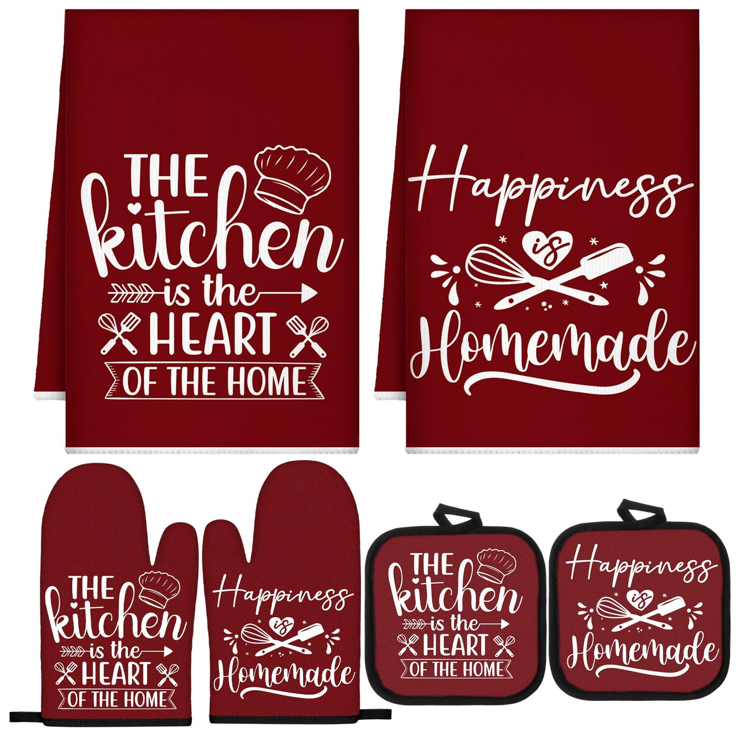 Sratte 6 Pcs Kitchen Decor Accessories Set Farmhouse Towels Pot Holders Oven Mitts Set 2 Dish Towels 2 Potholders 2 Cooking Mittens Oven Glove for Christmas Baking Cooking Supply(Black,Kitchen)